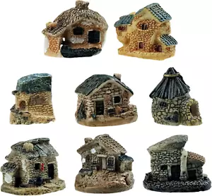 8 PCS Mini House Figurines, Miniature Village Hut Figurine, Fairy Garden Cottage - Picture 1 of 6