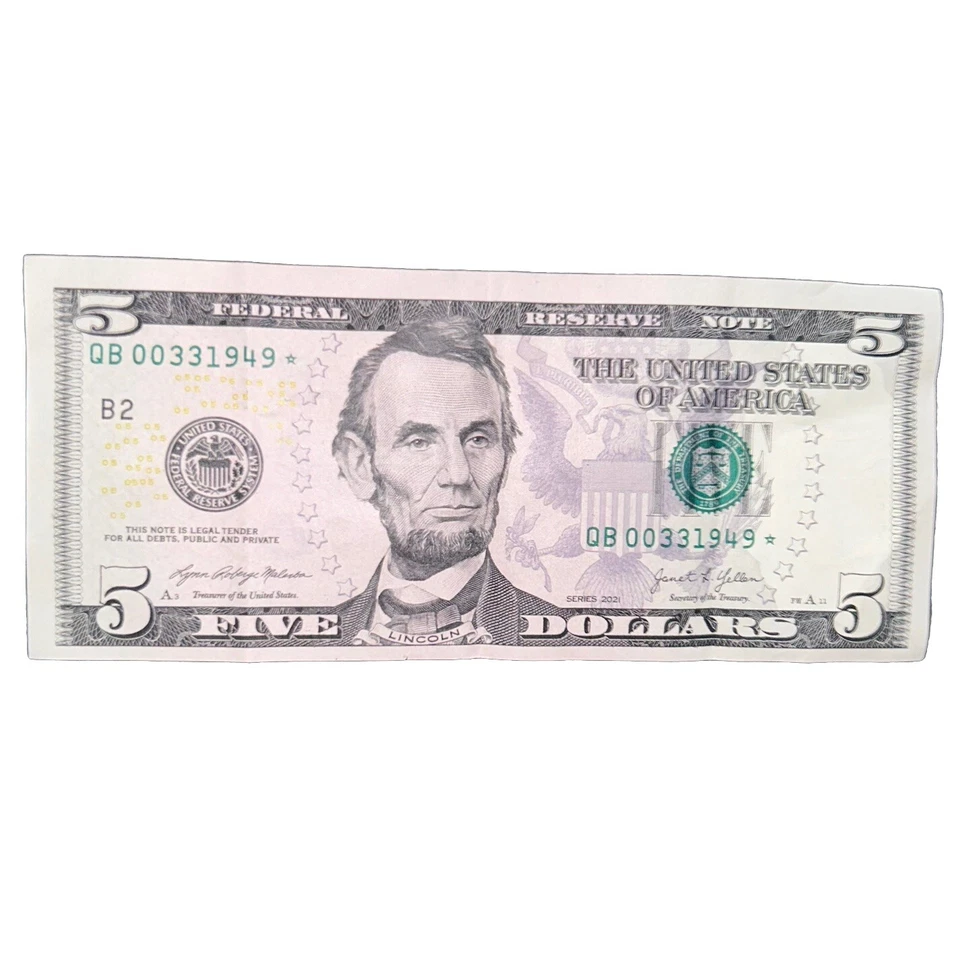 5 dollar bill star note 2021 QB00331949* March 31, 1949 Birthday - Image 1 of 4