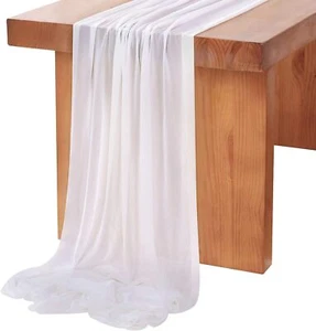 5PCS 10FT White Chiffon Table Runners Sheer Wedding & Bridal Party Decor - Picture 1 of 7