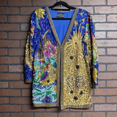 Chaqueta vintage totalmente lentejuelas dorada y azul Foto 1 de 3