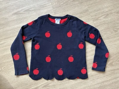 JACADI Niñas Suéter Azul Marino Con Rojo Manzana Patrón Dobladillo Festoneado Algodón Talla 10 A Foto 1 de 4