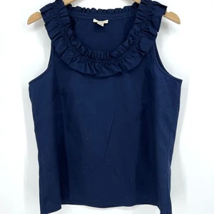 J. Camicetta girocollo senza maniche blu navy collo arricciato taglia 10 - Foto 1 di 7