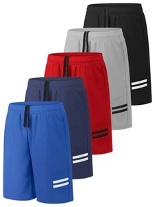 5 Pack Boys Athletic Shorts Youth Kids Active Gym Basketball Shorts Soccer Qu... - Picture 1 of 6