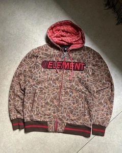 Element Vintage Skate Logo Mens Hoodie Zip Brown Pullover Sweatshirt Size M - Picture 1 of 9