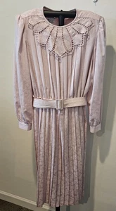 In The Mood Damen Vintage 80er Rosa Plissee Jacquard Midikleid, Größe 16 - Bild 1 von 10