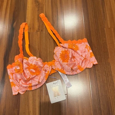 Nuevo Nuevo Nuevo Con Etiquetas Savage X Fenty Sujetador Naranja Floral Encaje Con Aros Lencería Íntima 36DD Foto 1 de 4
