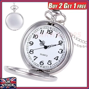 Vintage Quartz SILVER Pocket Watch Roman Numerals – Gift for Men/Women 2+1 free - Picture 1 of 12