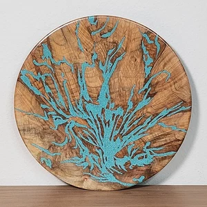 Plato de colección hecho a mano de madera de burl turquesa triturada Chris Zema Hornell NY - Imagen 1 de 9