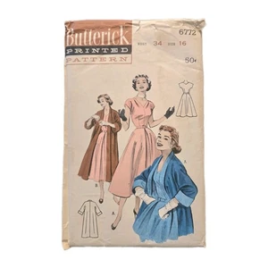 Vintage Butterick 6772 Sewing Pattern Size 16 Dress Coat Rockabilly 50s Uncut - Picture 1 of 4
