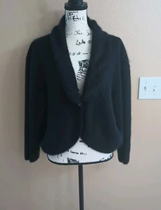 Ruby Rd Black Angora Short Cropped Shrug Bolero Jacket Size 2X One Button z3 - Picture 1 of 15