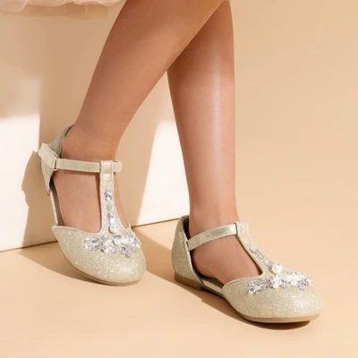 Niñas Mary Jane Zapatos Planos Perla Correa en T Fiesta Flor Boda Princesa Pisos Foto 1 de 4