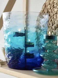 Blue Ombre Waves Hurricane Beach Ocean Candle Tealight, Jar, Pillar PartyLite - Picture 1 of 4