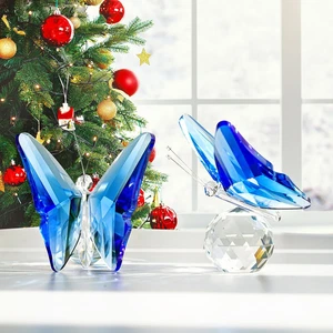 H&D HYALINE & DORA 2 Stück Kristall Schmetterling Figuren, blau Glas Schmetterling Orname - Bild 1 von 9