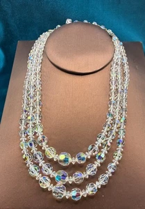 Vintage AB Kristall Halskette dreifacher Strang klar verstellbar Nachlass 15" - Bild 1 von 3