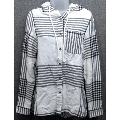 BKE Womens Hoodie - Black/White Plaid, Button-Up, Eased, Shacket, Cotton, M - Image 1 of 4