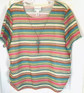 Alfred Dunner Blouse Sz XL Colorful Layer Ruch Side Siesta Top w/Necklace NWT - Picture 1 of 8
