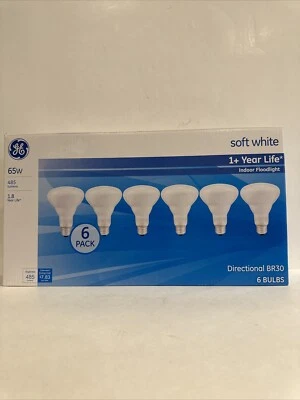 GE 65W Soft White Indoor Floodlight Bulb 6 Pack 610 Lumens BR30 NOT LED - Image 1 of 4