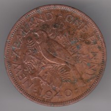 New Zealand 1d Penny 1940 Bronze Coin - Tui Bird 