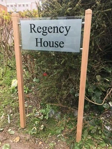 Modern Farm Sign Lane Entrance Large Glass Acrylic And Oak Post Standing Sign - Picture 1 of 5