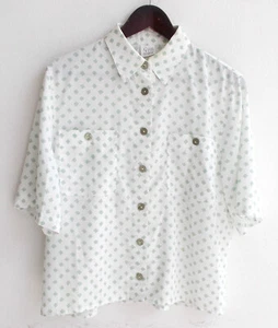 Damen Bluse Kurzarm weiß grün gemustert Gr. 38 v. delmod - Picture 1 of 2