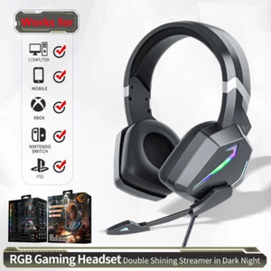 For PC PS4 PS5 3.5mm Wired Gaming Headset Xbox Headphone RGB Surround Sound Mic - Picture 1 of 17