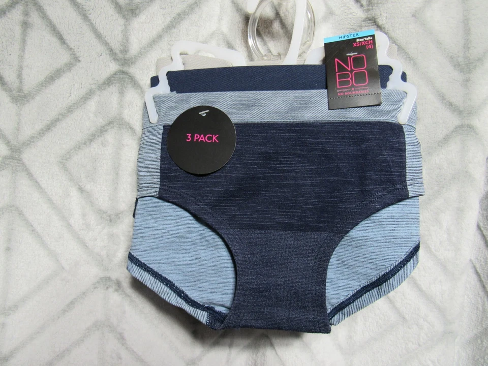 Nuevo paquete de 3 bragas hipster sin límites talla XS 4 gris azul azul nailon Foto 1 de 3
