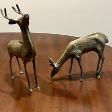 Vintage Pair Of Brass Deer Figurines - Buck & Doe Mid-Century Modern