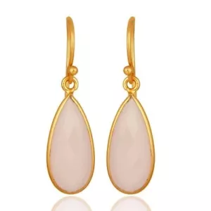18K Gold Plated Rose Chalcedony 925 Sterling Silver dangle Earrings Jewelry - Picture 1 of 5