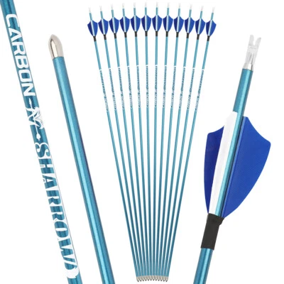 31" Pure Carbon Arrows 2" Feathers ID4.2mm SP400-1000 Archery Bow Target Hunting - Image 1 of 4