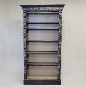 Vintage European Ebonized and Carved Oak Adjustable Shelf Bookcase - Picture 1 of 13