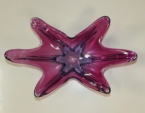große Murano Glas Schale 37x23cm 1,4kg 60er Jahre Kunst Deko Stern pink lila 60s