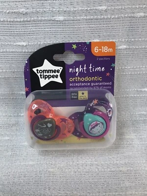 Tommee Tippee Baby Newborn Night Time Binky Ortho Pacifier 6-18M 2Pk Pink Space - Image 1 of 4