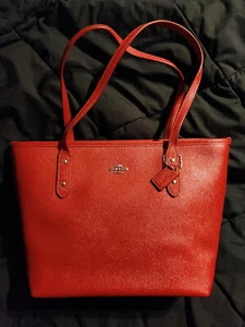 COACH Leather Mini City Zip Tote Purse True Red NWT - Picture 1 of 4