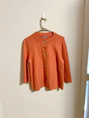 Cardigã J. McLaughlin tamanho L Prima malha pesada algodão manga 3/4 botão dourado - Imagem 1 de 4