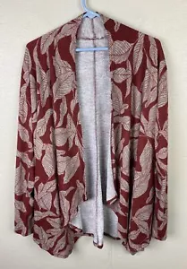 NWT Women’s Red With Tan Leaf Print Long Sleeve Cardigan Size 3X Soft - Picture 1 of 7