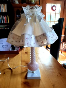Vintage Pink Frosted Glass Accent Lamp Boudoir Girls Bedroom Nightstand Frilly - Picture 1 of 10