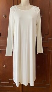 Hanro Night Gown S Soft White Cotton Jersey w Lace Trim Long Sleeves NWOT