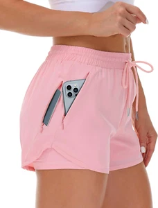 Women'S Running Shorts with Liner 3 Zipper Pockets Elastic Workout Athletic Gym - Picture 1 of 12