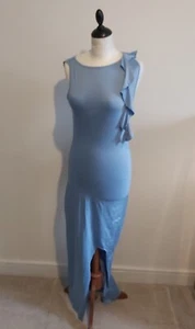 Long Cornflower Blue Dress, Ruffle Detail, Short Sleeve, Shein, Medium, New - Picture 1 of 3