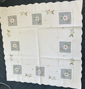 CHRISTMAS TOPPER ORGANZA SQUARES WITH HOLLY EMBROIDERED 85CM X 85CM - Picture 1 of 4