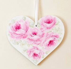 IMPRESSIONIST ROSES HEART shabby chic hp vintage Hand Painted pink cottage wood