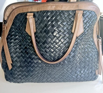 Falor Bolso de Mano Tejido Cuero Negro Bolso de Mano Cartera Elegante Grande Cierre de Cremallera Italia Foto 1 de 4