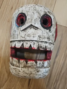 Vintage Hand Crafted Skull Mask Hand Painted Wooden Wall Decor 8" - Picture 1 of 6