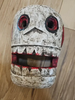 Vintage Hand Crafted Skull Mask Hand Painted Wooden Wall Decor 8" - Image 1 of 4