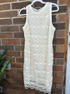 Loft Damen Häkel Spitze Midi Sommerkleid ärmellos weiß gefüttert 4 Sommerkleid - Bild 1 von 8