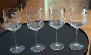 4 Vintage mundgeblasene Rumänien geätzte Weingläser Champagner SSE - Bild 1 von 8