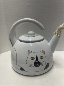 Kamenstein Teekessel Weiße Katze mit pfeifendem Vogel - Bild 1 von 10