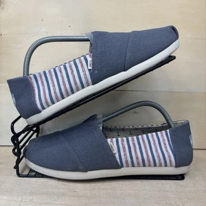 TOMS Canvas Classic Slip On Espadrilles Trainers Mens Size 8 Grey Blue Red White - Picture 1 of 14