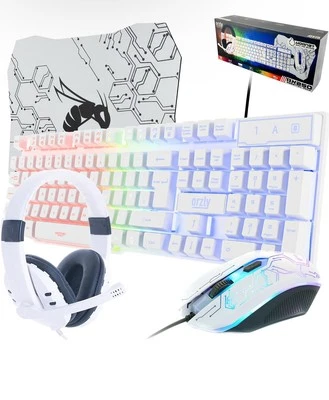 Gaming Keyboard Mouse Headset Combo,USB Wired Crack Backlit Keyboard - White - Image 1 of 4
