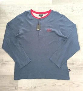 Galleries Lafayette Mens Button Henley Long Sleeve T Shirt Top Size L Blue X Red - Picture 1 of 7